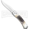 Bear And Son Stag Bone Automatic Lockback Knife - Satin Plain -Best Knifes Shop Bear and Son Automatic Lockback Knife Stag Bone 5 Satin BHQ 120298 LS large
