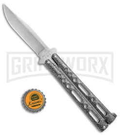 Bear & Son Knives Gray 117 Balisong Butterfly Knife - Stone Wash Plain -Best Knifes Shop Bear and Son Butterfly Gray SW BHQ 139093 jr bottlecap large