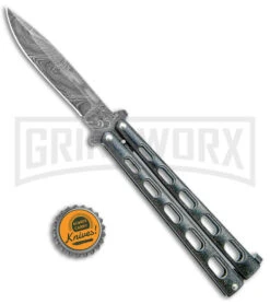 Bear & Son 115GXD Galaxy Butterfly Knife - Damascus Plain -Best Knifes Shop Bear and Son Butterfly Knife Black Sparkles Damascus DP BHQ 141054 jr bottlecap large