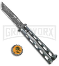 Bear & Son 115 Galaxy Butterfly Knife - Damascus Tanto Plain -Best Knifes Shop Bear and Son Butterfly Knife Black Sparkles Damascus Tanto BHQ 141056 jr bottlecap large
