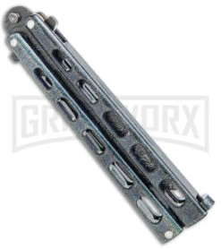 Bear & Son 115 Galaxy Butterfly Knife - Damascus Tanto Plain -Best Knifes Shop Bear and Son Butterfly Knife Black Sparkles Damascus Tanto BHQ 141056 jr side large