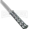 Bear & Son 114 Galaxy Butterfly Knife - Stonewash Tanto Plain -Best Knifes Shop Bear and Son Butterfly Knife Black Sparkles Gray SW Tanto BHQ 141043 jr large