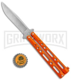 Bear & Son Butterfly Knife Orange Steel - Clip Point Plain -Best Knifes Shop Bear and Son Butterfly Orange SW BHQ 135322 jr bottlecap large