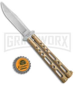 Bear & Son 117 Gold Stonewash Butterfly Knife - Stonewash Plain -Best Knifes Shop Bear and Son Large Butterfly Gold SW BHQ 140254 jr bottlecap large