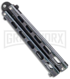 Bear & Son 115 Galaxy Butterfly Knife - Black Tanto Plain -Best Knifes Shop Bear and Son Large Butterfly Tanto Galaxy Black BHQ 141492 jr side large