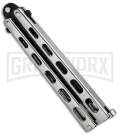 Bear & Son Knives 15 Stainless Steel Butterfly Knife - Tanto Black Plain -Best Knifes Shop Bear and Son Tanto Butterfly SS Black SS15TAN BHQ 87938 jr side large