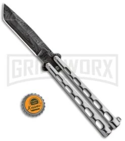 Bear And Son Knives SS14 Large Balisong Butterfly Knife - Tanto Damascus -Best Knifes Shop Bear and Son Tanto Butterfly SS Damascus SS14AD BHQ 88455 jr bottlecap large