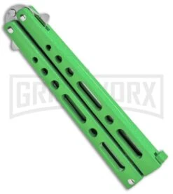Benchmark Balisong Green Butterfly Knife - Satin Plain -Best Knifes Shop Benchmark BM010 Green Balisong Butterfly Satin BM010 BHQ 115068 jr side large
