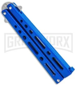 Benchmark Balisong Blue Butterfly Knife - Satin Plain -Best Knifes Shop Benchmark BM011 Blue Balisong Butterfly Satin BM011 BHQ 115069 jr side large