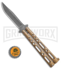 Benchmark Gold Epoxy Steel Butterfly Knife - Stonewash Plain -Best Knifes Shop Benchmark Butterfly Gold Stonewash BHQ 138079 td size large