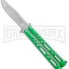 Benchmark Green Epoxy Steel Butterfly Knife - Stonewash Plain -Best Knifes Shop Benchmark Butterfly Green SW BHQ 143933 jr large