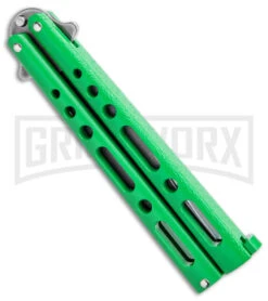 Benchmark Green Epoxy Steel Butterfly Knife - Stonewash Plain -Best Knifes Shop Benchmark Butterfly Green SW BHQ 143933 jr side large