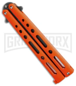 Benchmark Orange Epoxy Steel Butterfly Knife - Stonewash Plain -Best Knifes Shop Benchmark Butterfly Orange Stonewash BHQ 137772 td side large