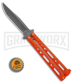 Benchmark Orange Epoxy Steel Butterfly Knife - Stonewash Plain -Best Knifes Shop Benchmark Butterfly Orange Stonewash BHQ 137772 td size large