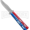 Benchmark Red & Blue Epoxy Steel Butterfly Knife - Stonewash Plain -Best Knifes Shop Benchmark Butterfly Red White Blue SW BHQ 143934 jr large