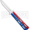 Benchmark Red & Blue Epoxy Steel Butterfly Knife - Satin Plain -Best Knifes Shop Benchmark Butterfly Red White Blue Satin BHQ 141219 jr large