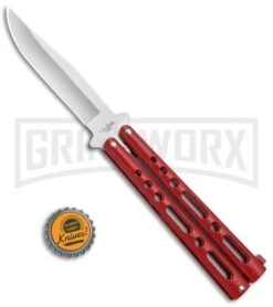 Benchmark BM009 Red Balisong Butterfly Knife - Satin Plain -Best Knifes Shop Benchmark Red Buttefly Knife Satin BM009 BHQ 74287 jr bottlecap large