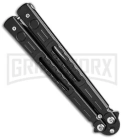 Chalkhill Balisong Butterfly Knife - Black Tanto Skeletonized -Best Knifes Shop Black Balisong Clip Point Butterfly Knife Black Finish GX 37653 td side large