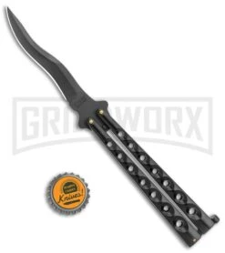 Scoundrel Black Balisong Butterfly Knife Kriss - Black Plain -Best Knifes Shop Black Butterfly Balisong Kriss Blade Black GX 3066 jr bottlecap large