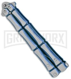 Blue Bone Balisong Drop Point Butterfly Knife - 2 Tone Plain -Best Knifes Shop Blue Bone Balisong DP Butterfly TT Plain GX 37371 jr side large