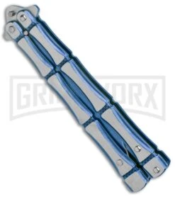 Blue Bone Balisong Drop Point Butterfly Knife - 2 Tone Plain -Best Knifes Shop Blue Bone Balisong DP Butterfly TT Plain GX 37371 jr spine large