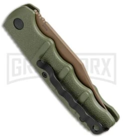 Boker Kalashnikov Desert Warrior Bowie Automatic Knife - Copper Plain 11 Boker Kalashnikov Desert Warrior Bowie Automatic Knife - Copper Plain -Best Knifes Shop Boker Kalashnikov Bowie Auto Desert Warrior OD Green Copper 01KALS22N BHQ 17106 jr side 2 large