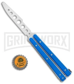 Boker Plus Mini Balisong Solid Blue Trainer Knife - Satin Dull -Best Knifes Shop Boker Plus Mini Balisong Trainer Blue G 10 Satin 01BO716SOI BHQ 99640 jr bottlecap large
