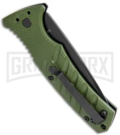 Boker Plus Strike OD Green Automatic Knife - Drop Point Black Plain 8 Boker Plus Strike OD Green Automatic Knife - Drop Point Black Plain -Best Knifes Shop Boker Plus Strike DP Auto OD Green Black BHQ 97033 jr side large