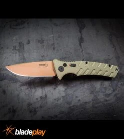 Boker Plus Strike Desert Warrior OD Green Automatic Knife - D2 Drop Point Copper -Best Knifes Shop Boker Plus Strike Desert Warrior OD Green Automatic Knife Drop Point Chopper BP20049 kp large