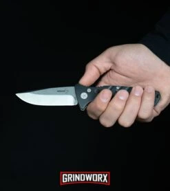 Boker Plus Strike Coyote Brown Automatic Knife - D2 Drop Point Black SW -Best Knifes Shop Boker Plus Strike Drop Point Automatic Knife Stonewash 01BO400N BHQ 32040 kp in hand web large 2