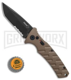 Boker Plus Strike Coyote Brown Automatic Knife - Tanto Black SW Serr -Best Knifes Shop Boker Plus Strike Tanto Coyote Brown black sw serr BHQ 67885 er bottlecap large