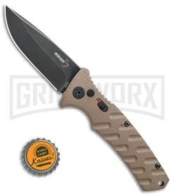 Boker Plus Strike Coyote Brown Automatic Knife - D2 Drop Point Black SW -Best Knifes Shop Boker Plus Strike drop point coyote brown black sw BHQ 67882 er bottlecap jr large