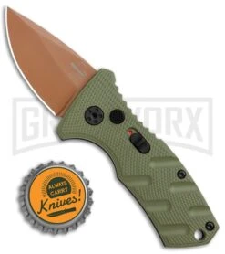 Boker Stubby Strike Automatic Knife - Desert Warrior -Best Knifes Shop Boker Stubby Strike CA Legal Auto OD Green Copper 01BO443NSOI BHQ 99649 jr bottlecap large
