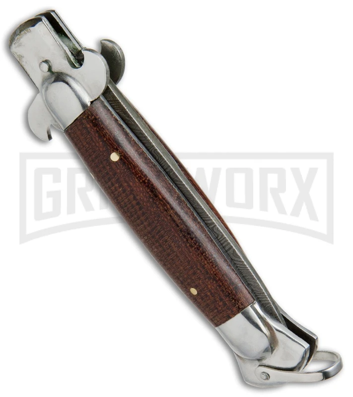 9" Medteh Brown Micarta Russian Stiletto Automatic Knife - Damascus Plain 4 9" Medteh Brown Micarta Russian Stiletto Automatic Knife - Damascus Plain - Image 2