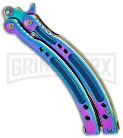 Andux CS Spectrum Balisong Butterfly Knife W/ Blue Inlays - Bowie Spectrum Plain -Best Knifes Shop Butterfly Spectrum BF310477 5 BHQ 81133 jr side large