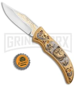 Custom Russian Gold Bear Automatic Knife - Polish Plain -Best Knifes Shop Custom Russian Gold Bear Auto Polish RV HC3 BEAR GX 31049 jr bottlecap large