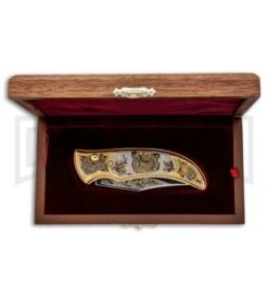 Custom Russian Gold Bear Automatic Knife - Polish Plain -Best Knifes Shop Custom Russian Gold Bear Auto Polish RV HC3 BEAR GX 31049 jr box large