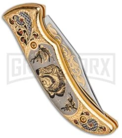 Custom Russian Gold Bear Automatic Knife - Polish Plain -Best Knifes Shop Custom Russian Gold Bear Auto Polish RV HC3 BEAR GX 31049 jr side large