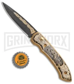 Custom Russian Gold Fish Automatic Knife - Damascus Plain -Best Knifes Shop Custom Russian Gold Fish Automatic Damascus RV HC5 FISH DAM GX 31051 jr bottlecap large