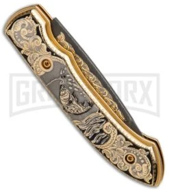 Custom Russian Gold Fish Automatic Knife - Damascus Plain -Best Knifes Shop Custom Russian Gold Fish Automatic Damascus RV HC5 FISH DAM GX 31051 jr side large