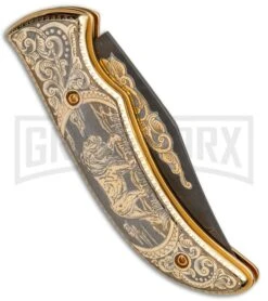 Custom Russian Gold Lion Automatic Knife - Damascus Plain -Best Knifes Shop Custom Russian Gold Lion Auto Damascus RV HC3 LION DAM GX 31050 jr side large