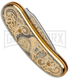 Custom Russian Gold Lion Automatic Knife - Polish Plain 10 Custom Russian Gold Lion Automatic Knife - Polish Plain -Best Knifes Shop Custom Russian Gold Lion Auto Polish RV HC2 LION GX 31052 jr side large