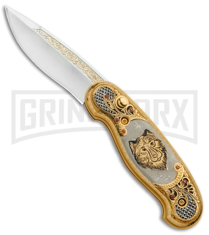 Custom Russian Gold Wolf Automatic Knife - Polish Plain 3 Custom Russian Gold Wolf Automatic Knife - Polish Plain