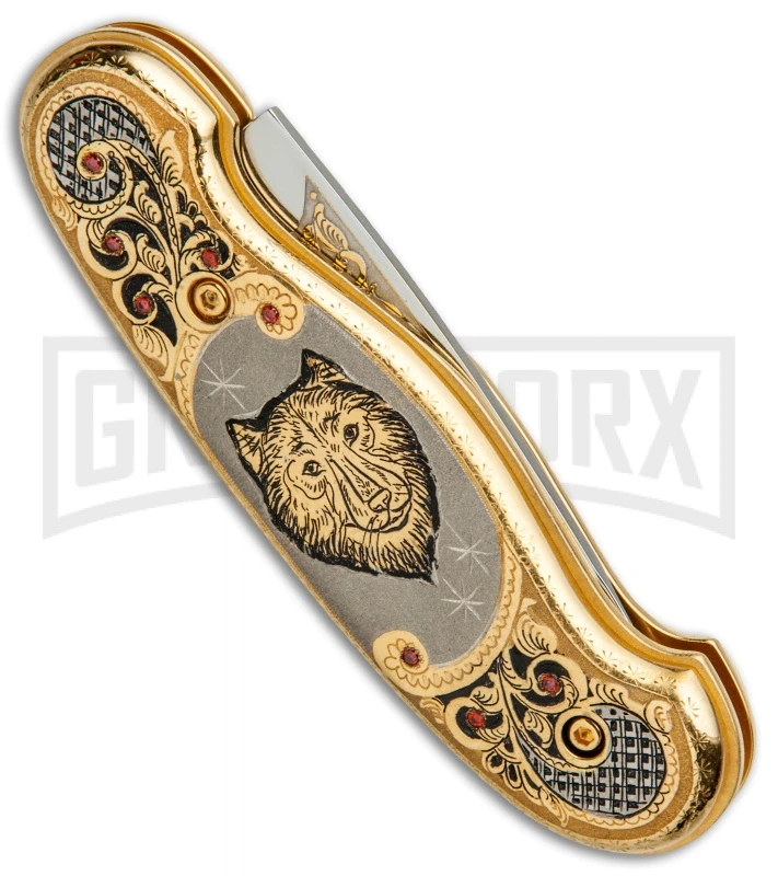 Custom Russian Gold Wolf Automatic Knife - Polish Plain 5 Custom Russian Gold Wolf Automatic Knife - Polish Plain - Image 3