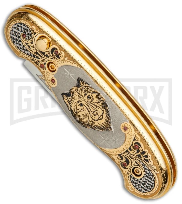Custom Russian Gold Wolf Automatic Knife - Polish Plain 4 Custom Russian Gold Wolf Automatic Knife - Polish Plain - Image 2
