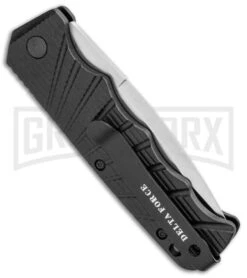 Delta Force Automatic Knife Black Aluminum - Satin Plain -Best Knifes Shop Delta Force Auto Black Molded Plastic Satin Plain GX 33541 jr side large