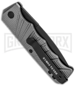 Delta Force Automatic Knife Gray Aluminum - Black Partially Serrated 8 Delta Force Automatic Knife Gray Aluminum - Black Partially Serrated -Best Knifes Shop Delta Force Auto Gray Molded Plastic Black Partially Serrated GX 33545 jr side large