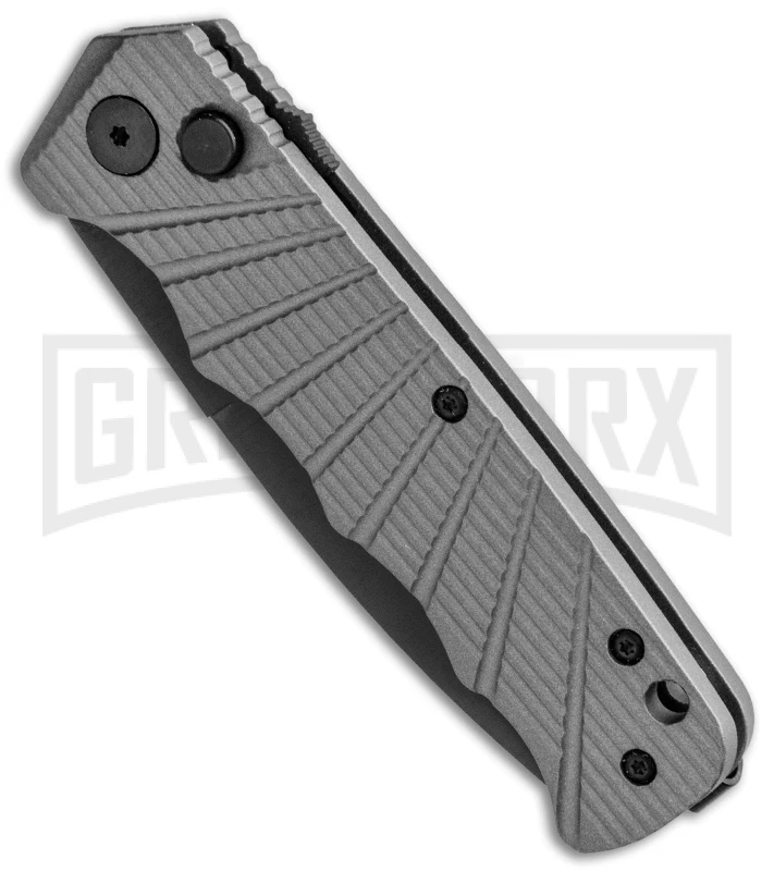 Delta Force Automatic Knife Gray Aluminum - Black Partially Serrated 4 Delta Force Automatic Knife Gray Aluminum - Black Partially Serrated - Image 2