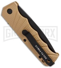 Delta Force Automatic Knife Tan Aluminum - Black Serrated -Best Knifes Shop Delta Force Auto Tan Aluminum Black Serr GX 34164 jr side large