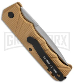 Delta Force Tan Automatic Knife - Satin Plain -Best Knifes Shop Delta Force Auto Tan Aluminum Satin GX 38230 jr side large
